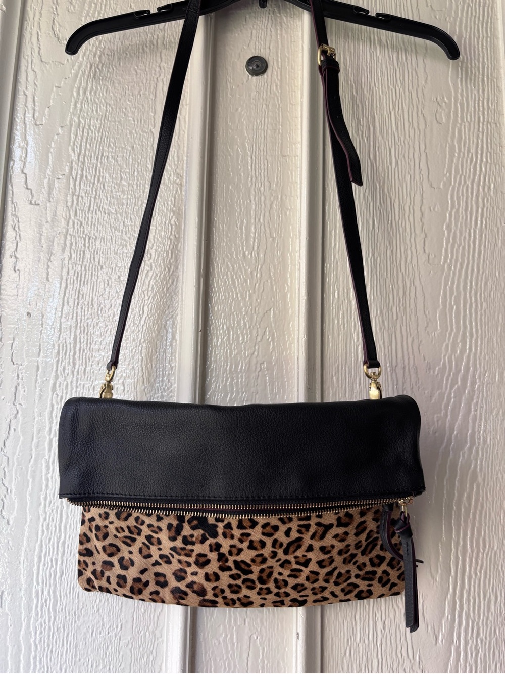 Shiraleah Black & Leopard Print Fold-Over Crossbody Bag NWOT